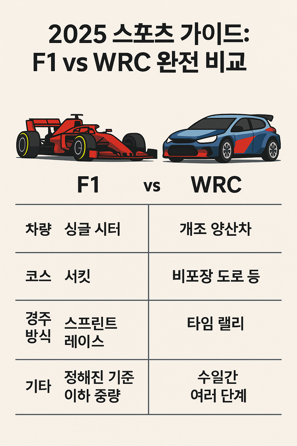 2025 F1 vs WRC 비교, 서킷을 달리는 F1과 험로를 질주하는 WRC 자동차